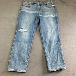 Old Navy Mid-Rise Boyfriend Jeans Womens 6 Light Wash Distressed Relaxed Denim